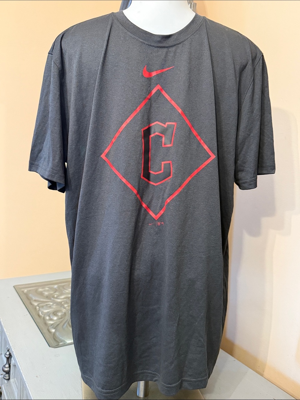 Nike Cleveland Guardians Large Charcoal Short Sleeve Tee Logo Dri-Fit Baseball